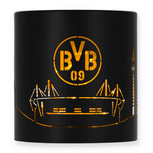 Borussia Dortmund BVB Windlicht Skyline Schwarz 10 cm mit Logo